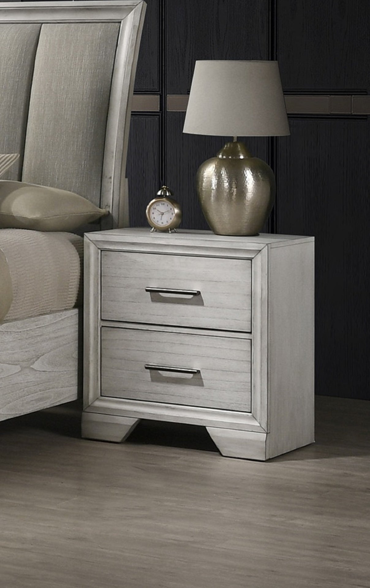 1pc Contemporary Style Two Storage Drawers Nightstand End Table Bedroom Solid Wood Wooden Furniture Dark Wood Finish