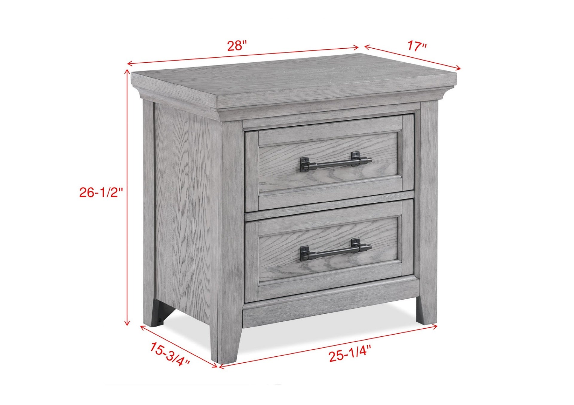 Light Gray Finish 1pc Two Drawers Nightstand Wooden Bedroom Furniture Metal Pull Furniture