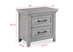 Light Gray Finish 1pc Two Drawers Nightstand Wooden Bedroom Furniture Metal Pull Furniture
