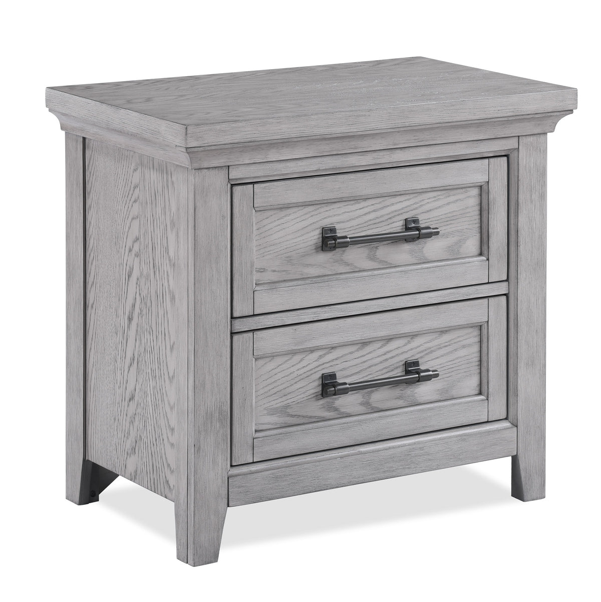 Light Gray Finish 1pc Two Drawers Nightstand Wooden Bedroom Furniture Metal Pull Furniture