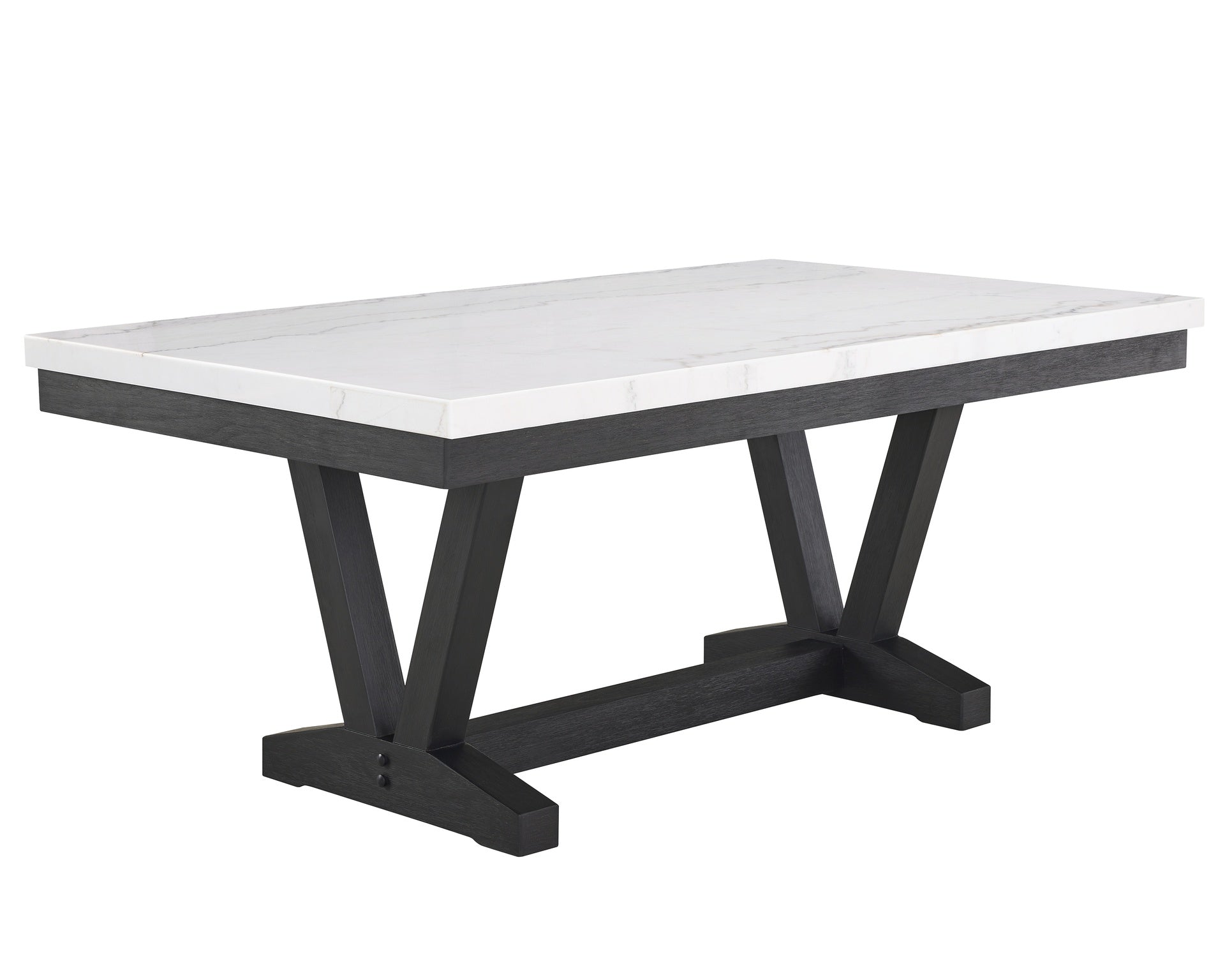 1pc Transitional Modern Formal Dining Table White Genuine Marble Rectangular Table Top Trestle Base Black Finish Legs Wooden Dining Room Furniture