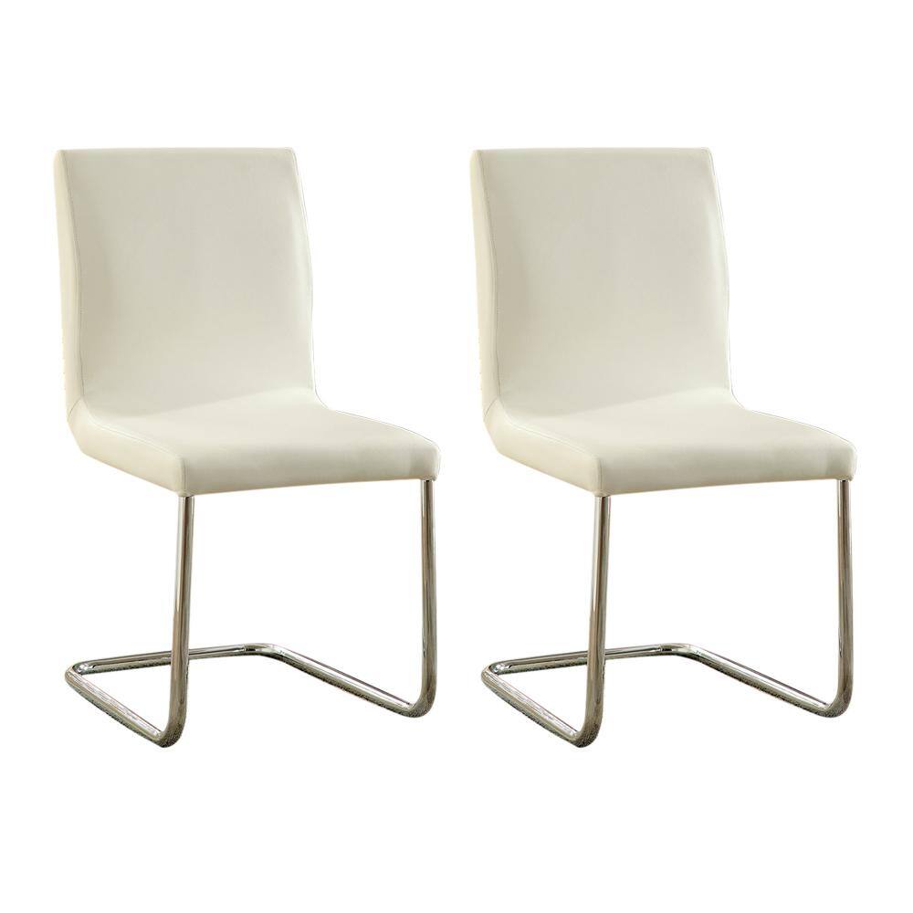 Modern Elegance White Color Leatherette 2pcs Dining Chairs Chrome Metal Legs Dining Room Side Chairs