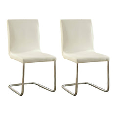 Modern Elegance White Color Leatherette 2pcs Dining Chairs Chrome Metal Legs Dining Room Side Chairs