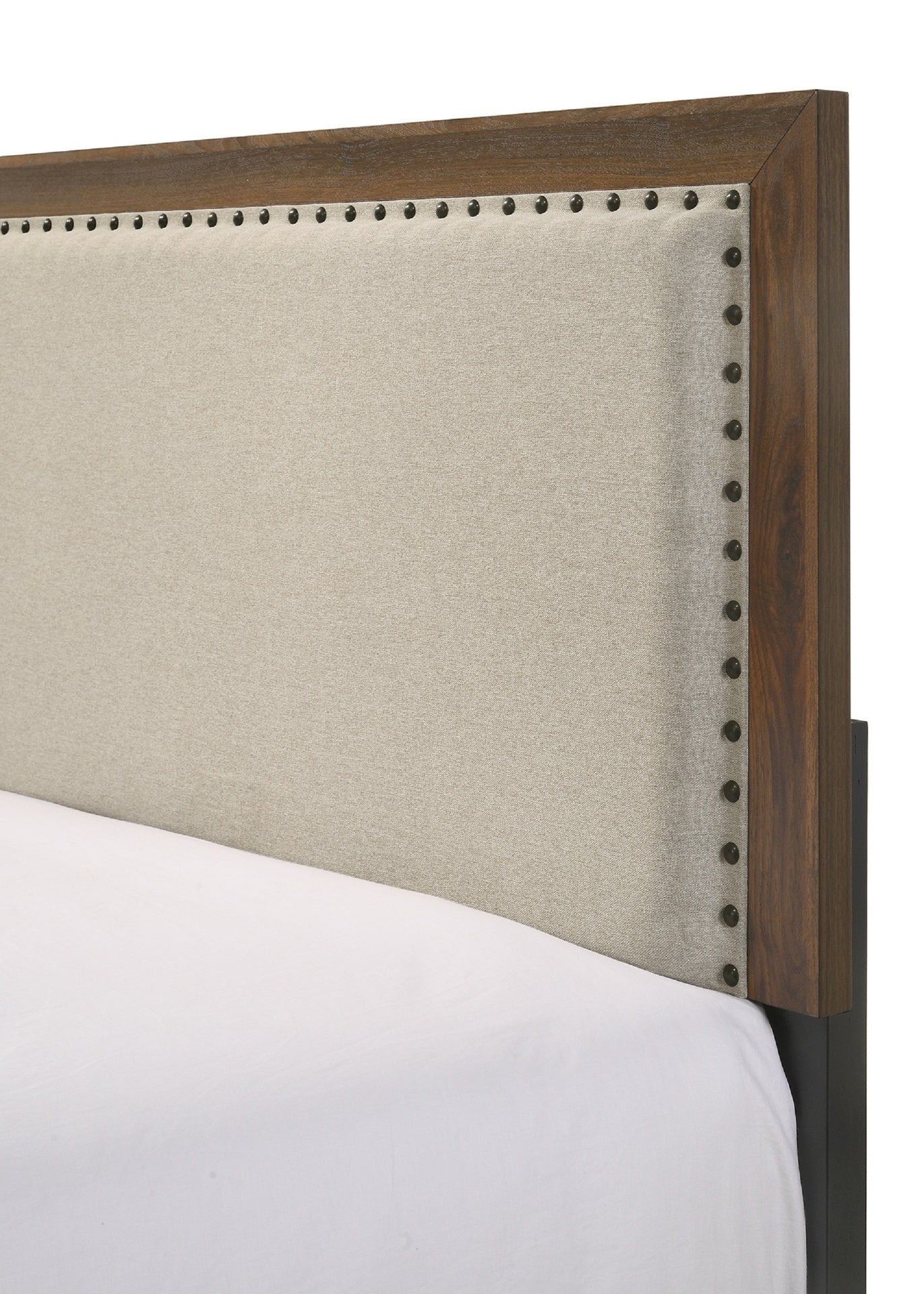 Brown Cherry Finish Fabric Upholstered Headboard Tufted Nailhead Trim 1pc Twin Size Youth Kids Panel Bed Beautiful Wooden Bedroom Furniture