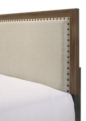 Brown Cherry Finish Fabric Upholstered Headboard Tufted Nailhead Trim 1pc Twin Size Youth Kids Panel Bed Beautiful Wooden Bedroom Furniture