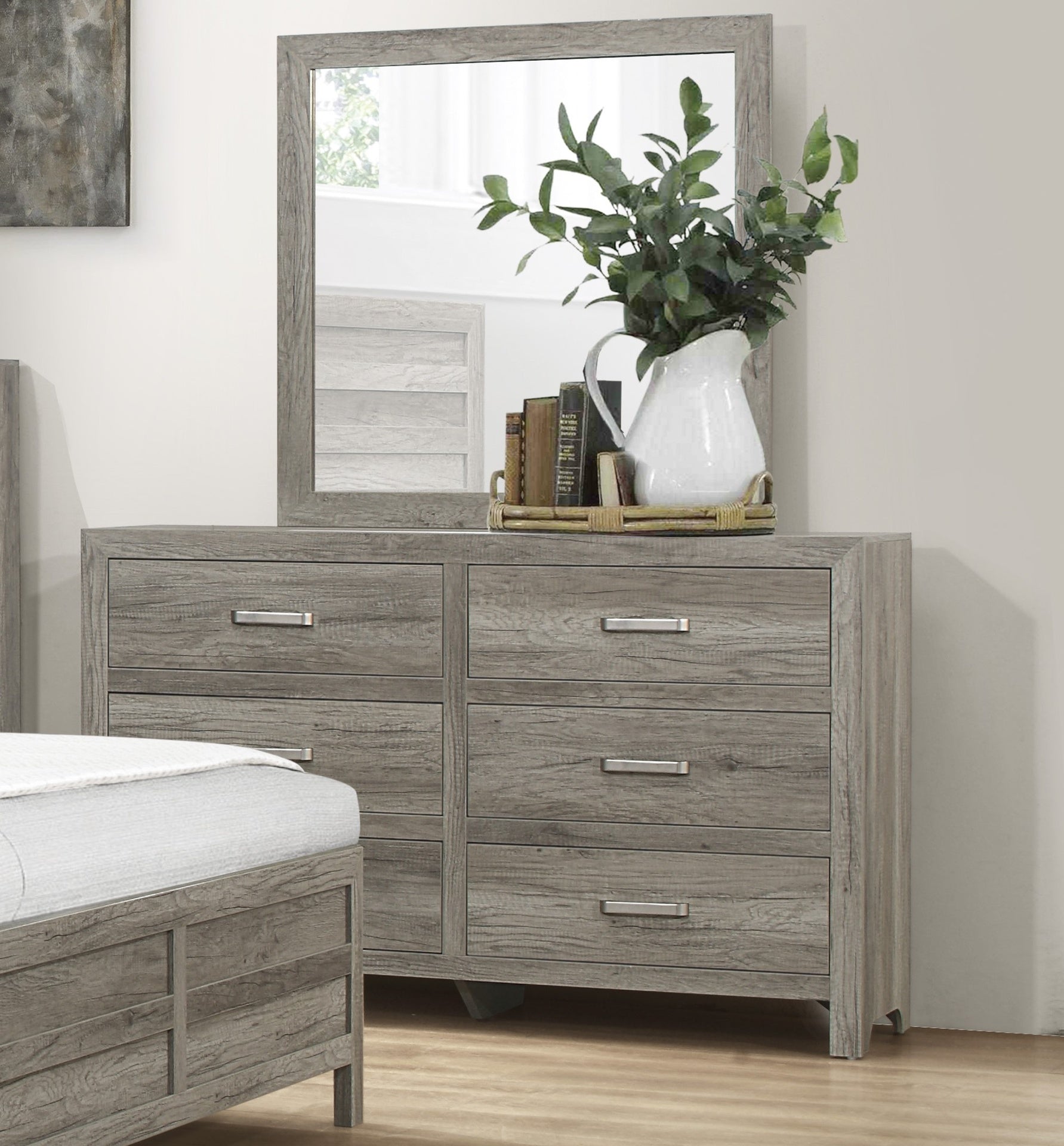 Rusticated Style Weathered Gray Finish 1pc Dresser of 6x Drawers Transitional Bedroom Wooden Furniture