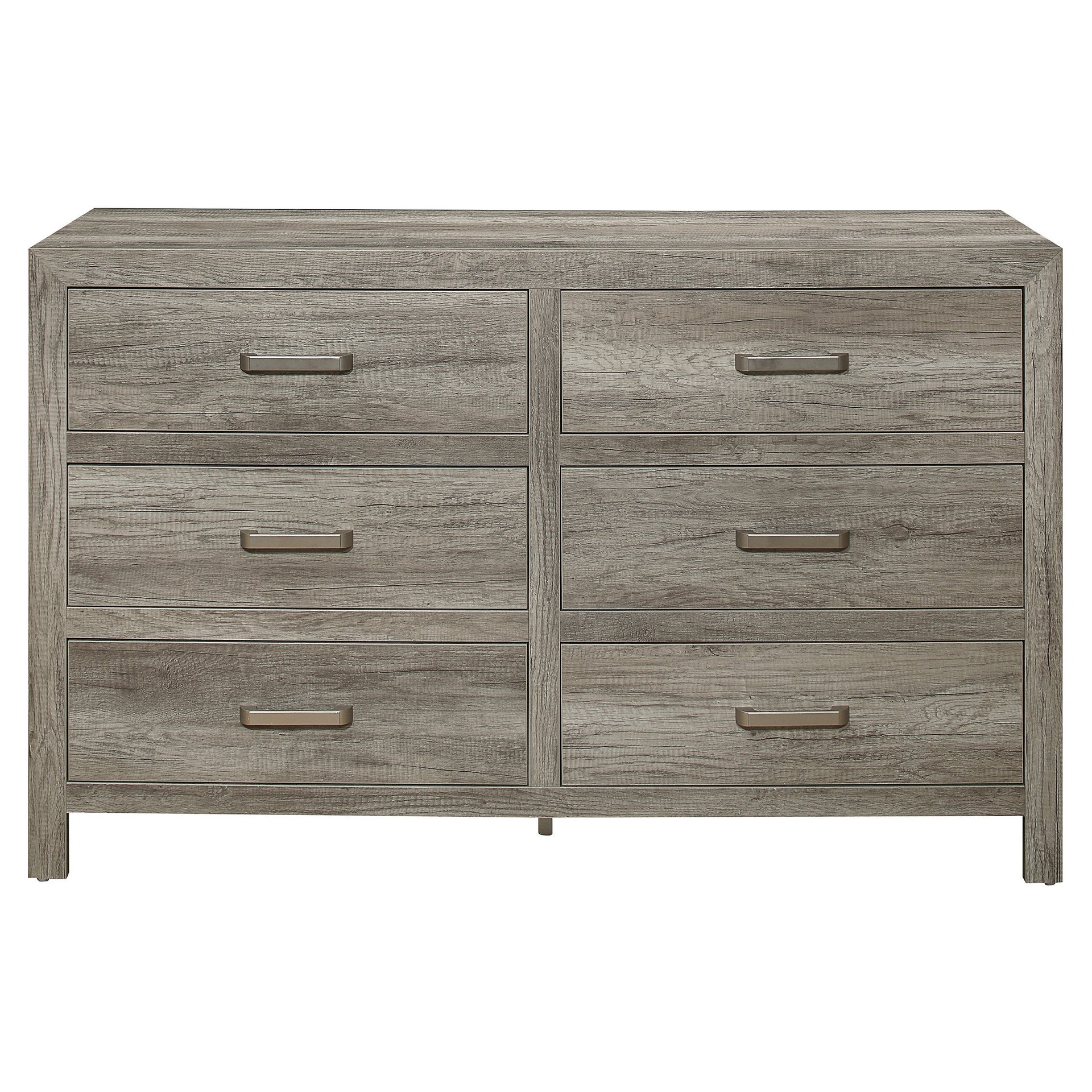 Rusticated Style Weathered Gray Finish 1pc Dresser of 6x Drawers Transitional Bedroom Wooden Furniture