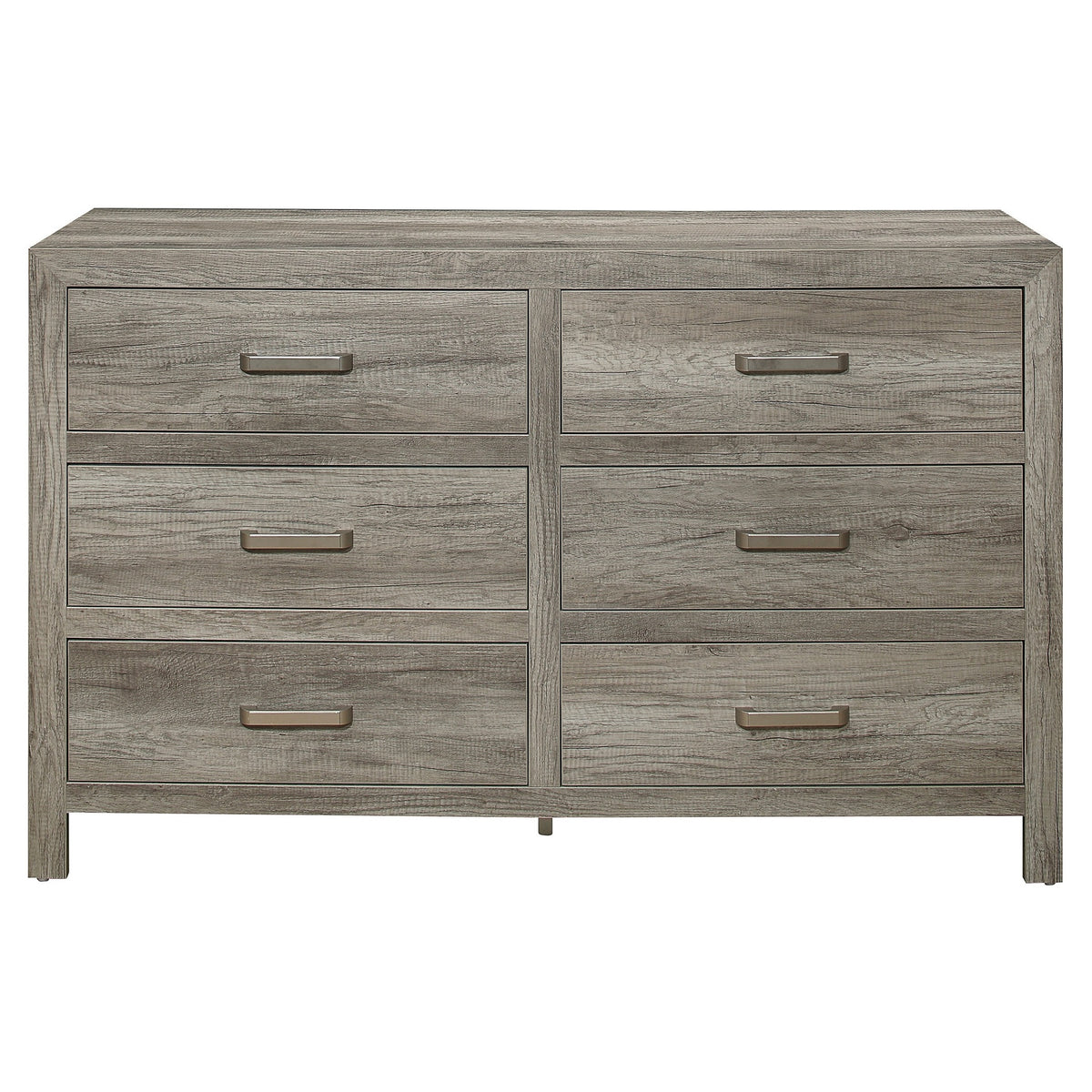Rusticated Style Weathered Gray Finish 1pc Dresser of 6x Drawers Transitional Bedroom Wooden Furniture