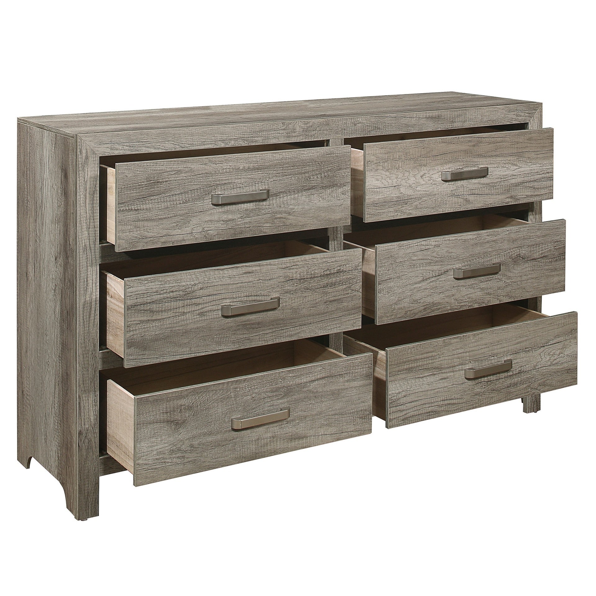Rusticated Style Weathered Gray Finish 1pc Dresser of 6x Drawers Transitional Bedroom Wooden Furniture