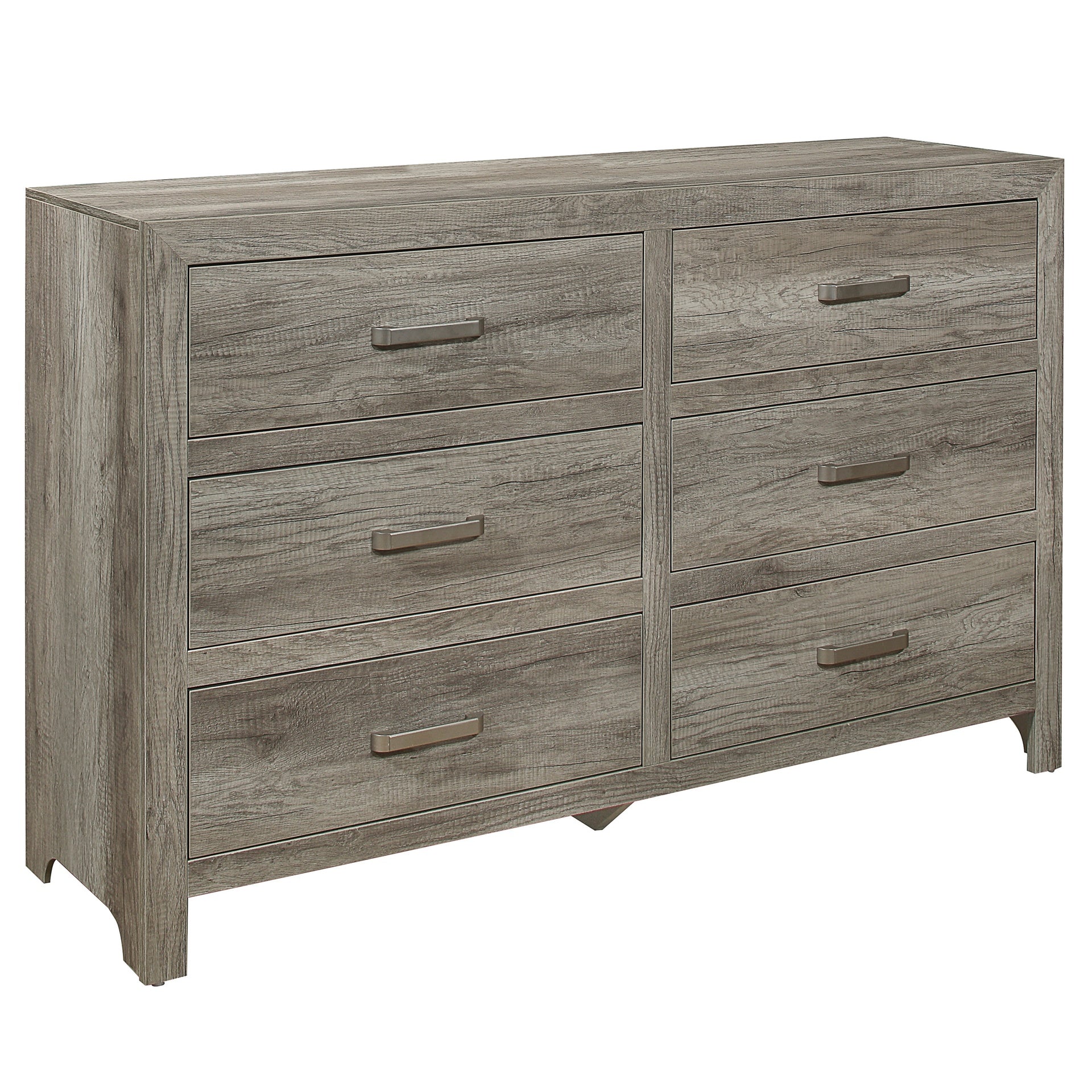 Rusticated Style Weathered Gray Finish 1pc Dresser of 6x Drawers Transitional Bedroom Wooden Furniture