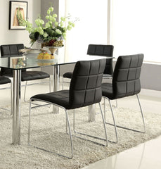 Black Color Leatherette 2pcs Dining Chairs Chrome Metal Legs Dining Room Side Chairs