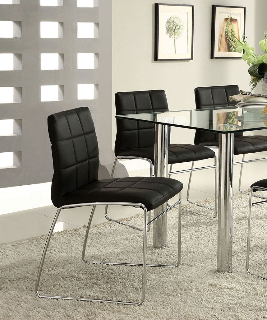 Black Color Leatherette 2pcs Dining Chairs Chrome Metal Legs Dining Room Side Chairs