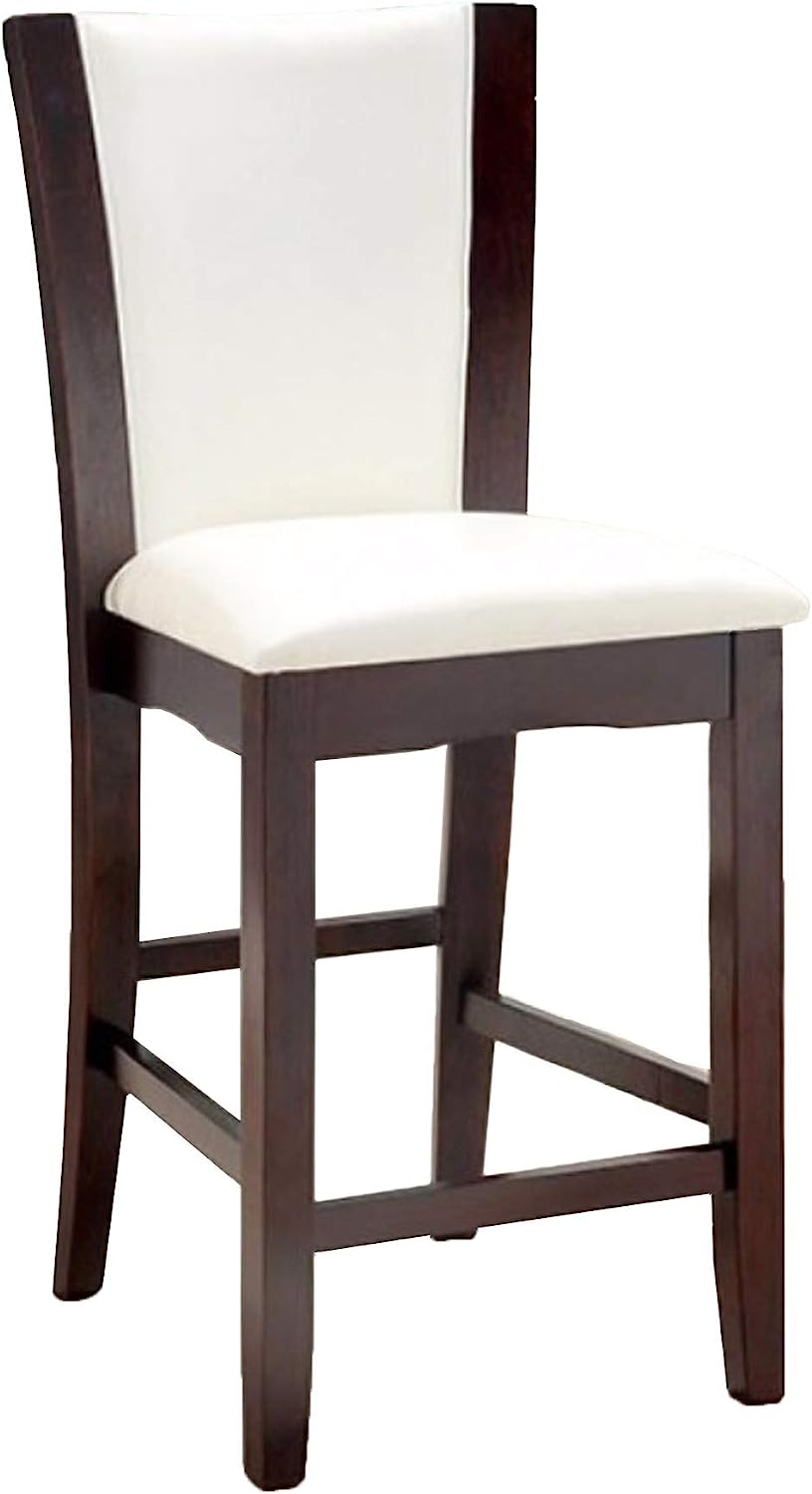 Style Comfort Contemporary 2pcs Counter Height Chairs Dark Cherry And White Leatherette Cushion Seat Kitchen Dining Room Furniture