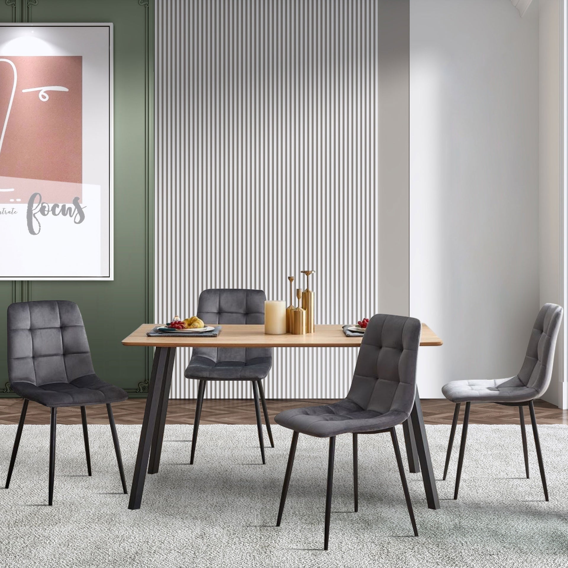 Grey Velvet Dining Chairs Set Of 2,Dining Room Side Seating, Kitchen Chairs with Metal Legs for Living Room