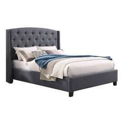 Belize 3-Piece Upholstered Bedroom Set, Tufted Wingback Bed with Two Gray Nightstands