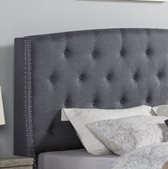 Belize 3-Piece Upholstered Bedroom Set, Tufted Wingback Bed with Two Gray Nightstands