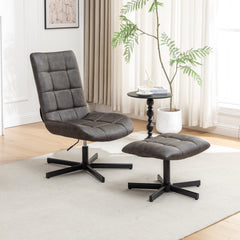 Roundhill Furniture Arlena 2-Piece Seating Set, Faux Leather Tufted Accent Chair and Ottoman, Brown