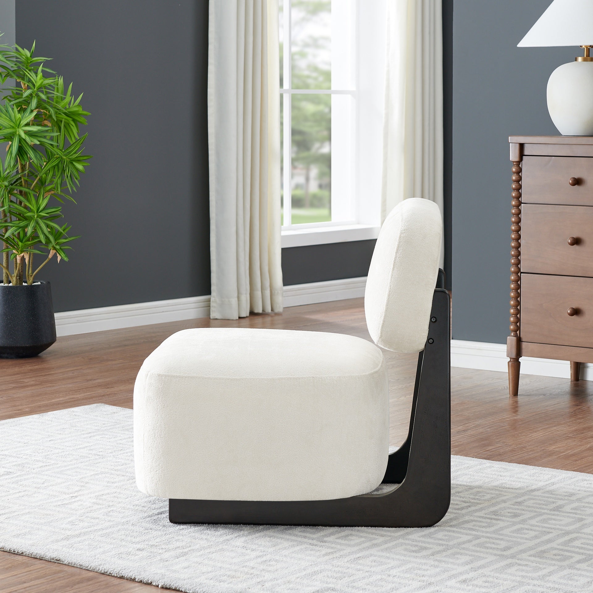Solara Modern Accent Chair with Solid Wood Frame, White