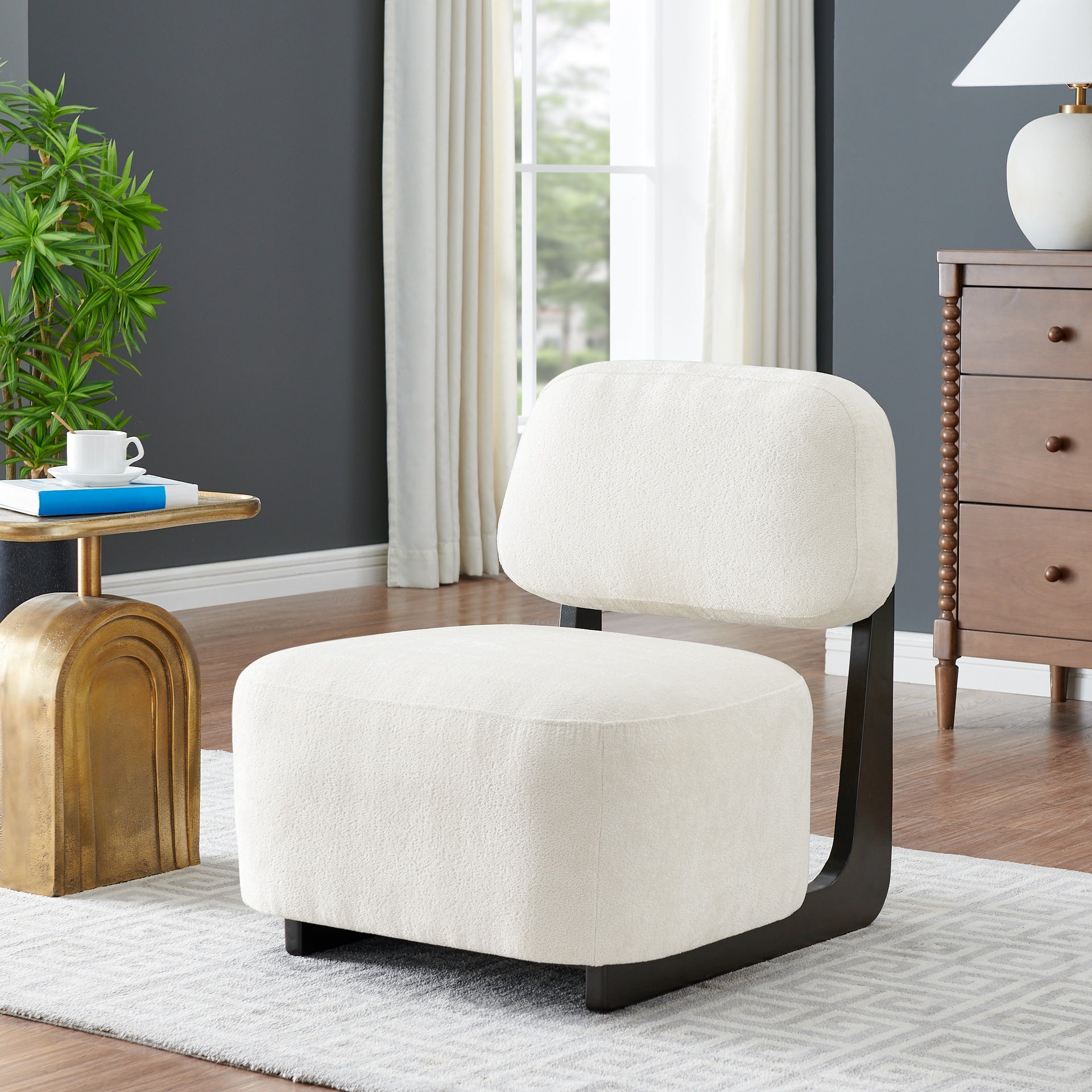Solara Modern Accent Chair with Solid Wood Frame, White