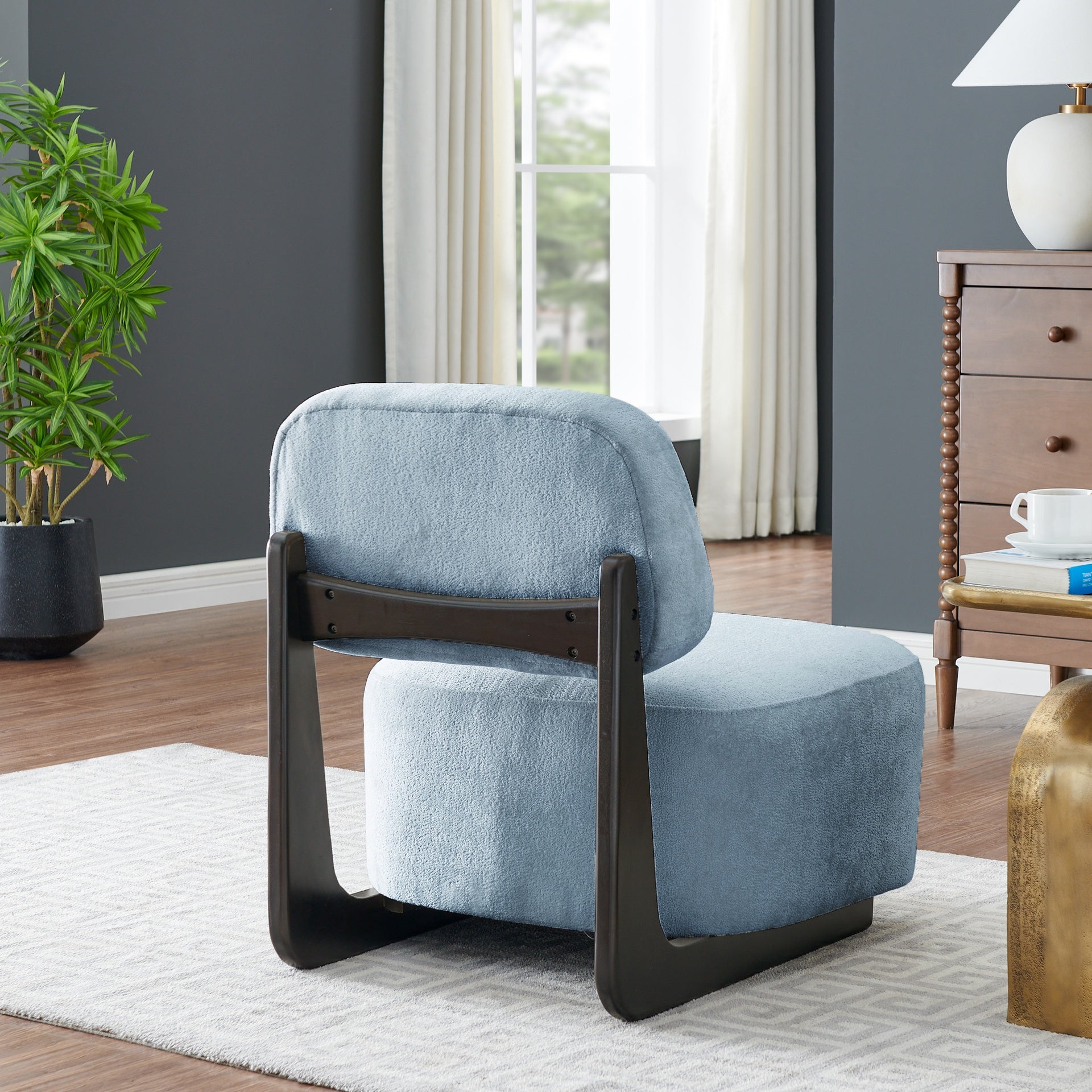 Solara Modern Accent Chair with Solid Wood Frame, Blue