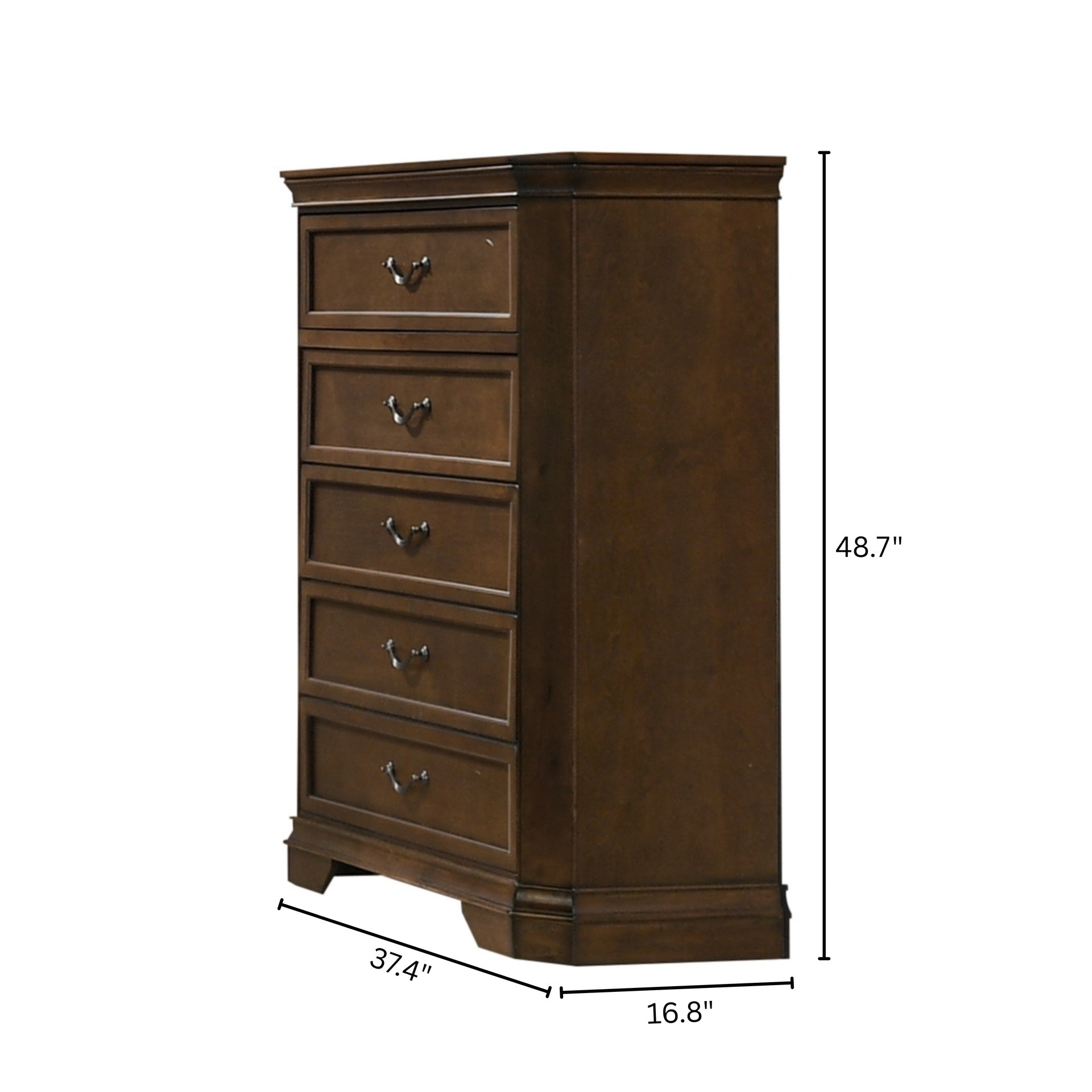 Maderne Traditional Wood 5-Drawer Chest, Antique Walnut Finish