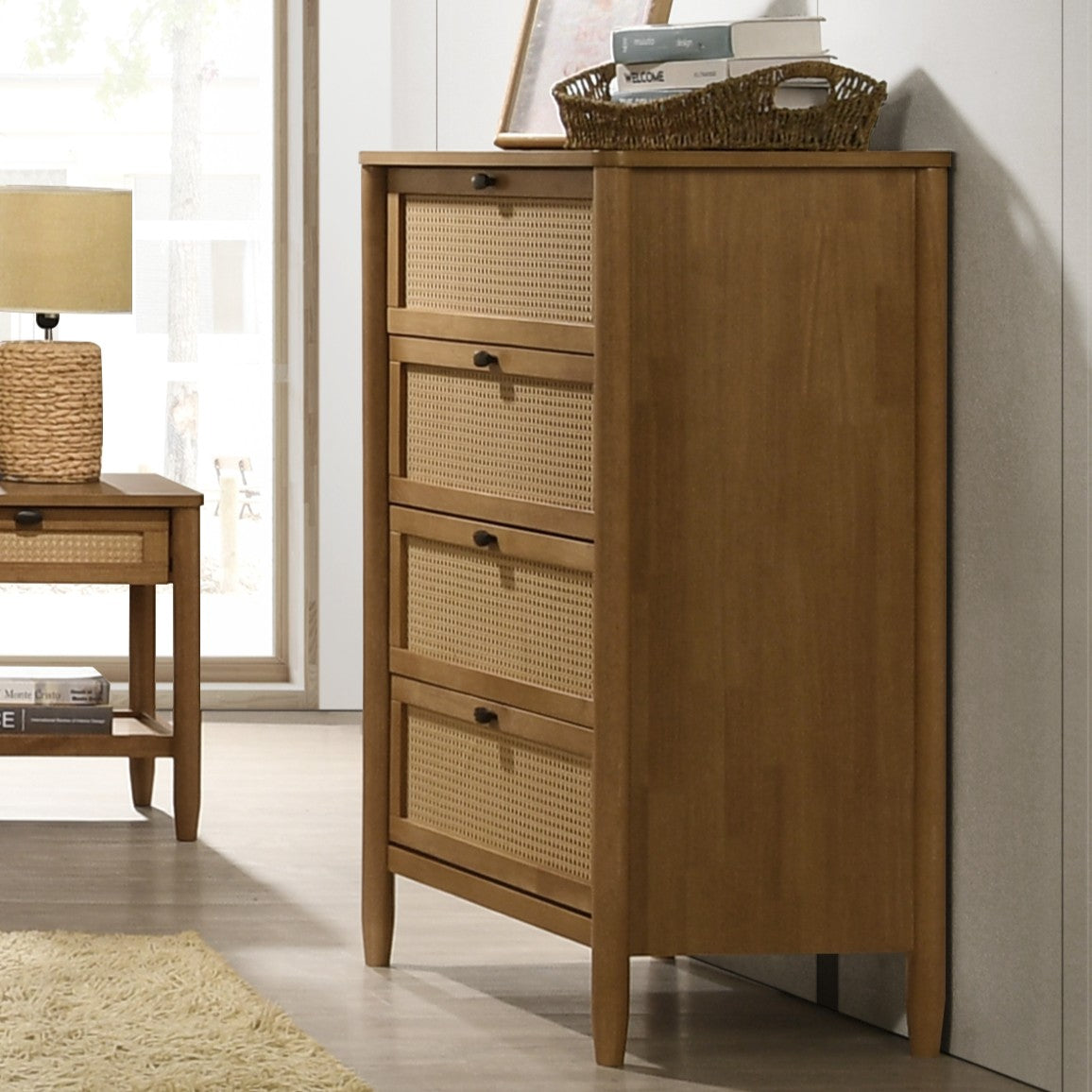 Vichy Wood and Rattan 4-Drawer Chest