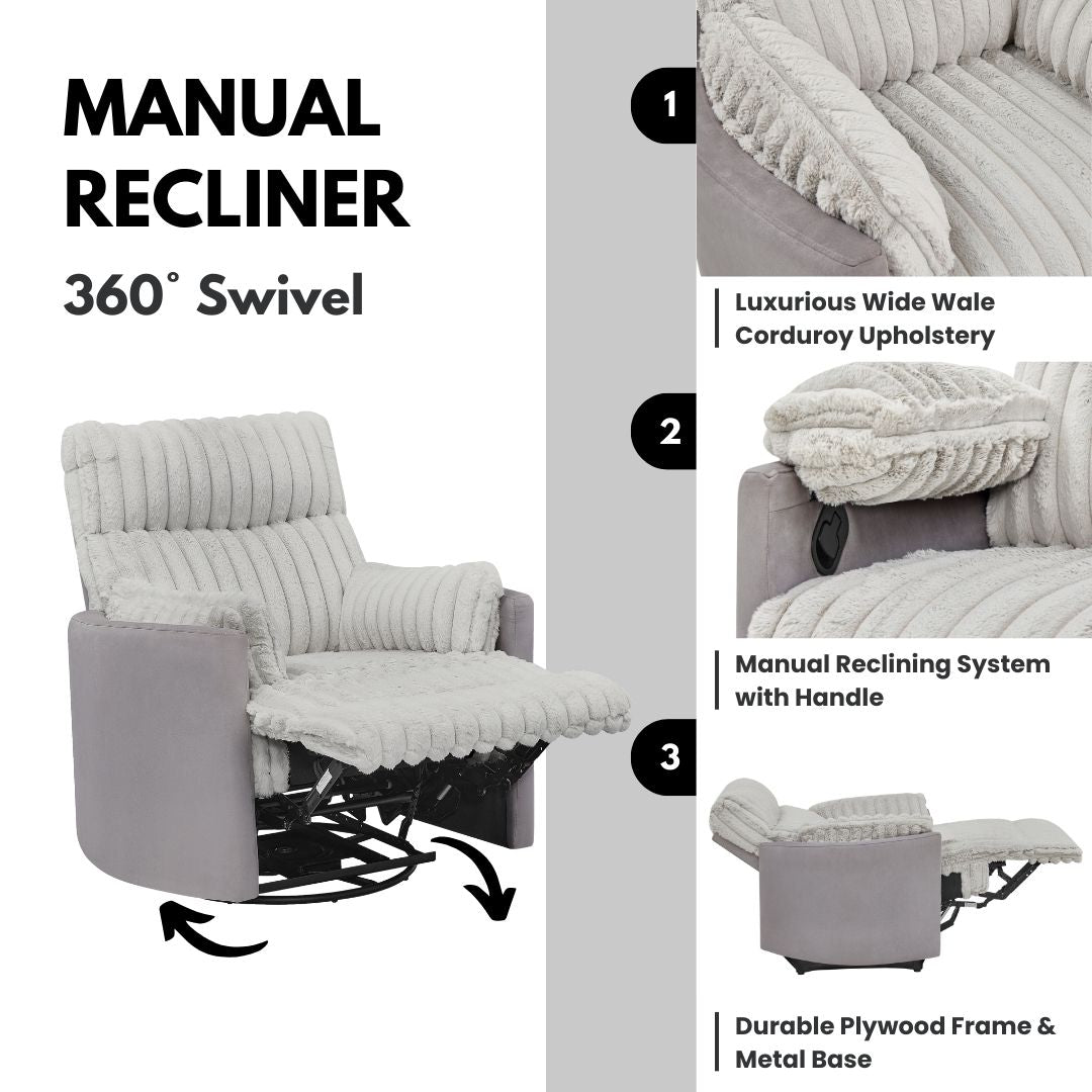 Bocaton Wide Wale Corduroy Upholstery Manual Recliner, Gray