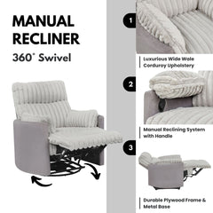Bocaton Wide Wale Corduroy Upholstery Manual Recliner, Gray