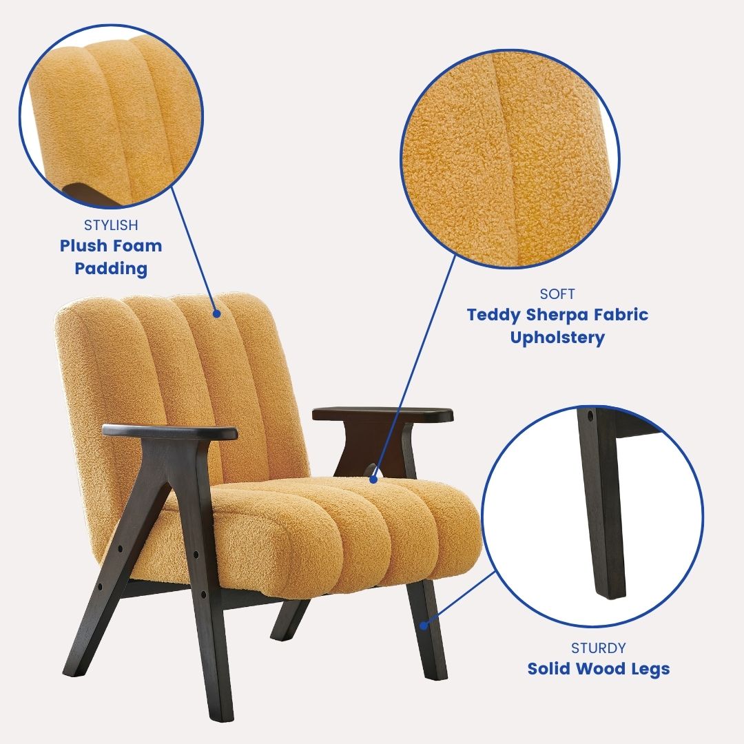 Rella Modern Teddy Sherpa Accent Chair with Espresso Wood Frame