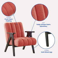 Rella Modern Teddy Sherpa Accent Chair with Espresso Wood Frame