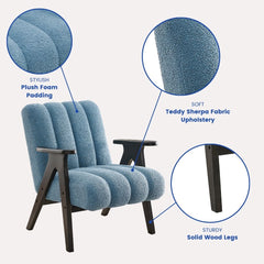 Rella Modern Teddy Sherpa Accent Chair with Espresso Wood Frame