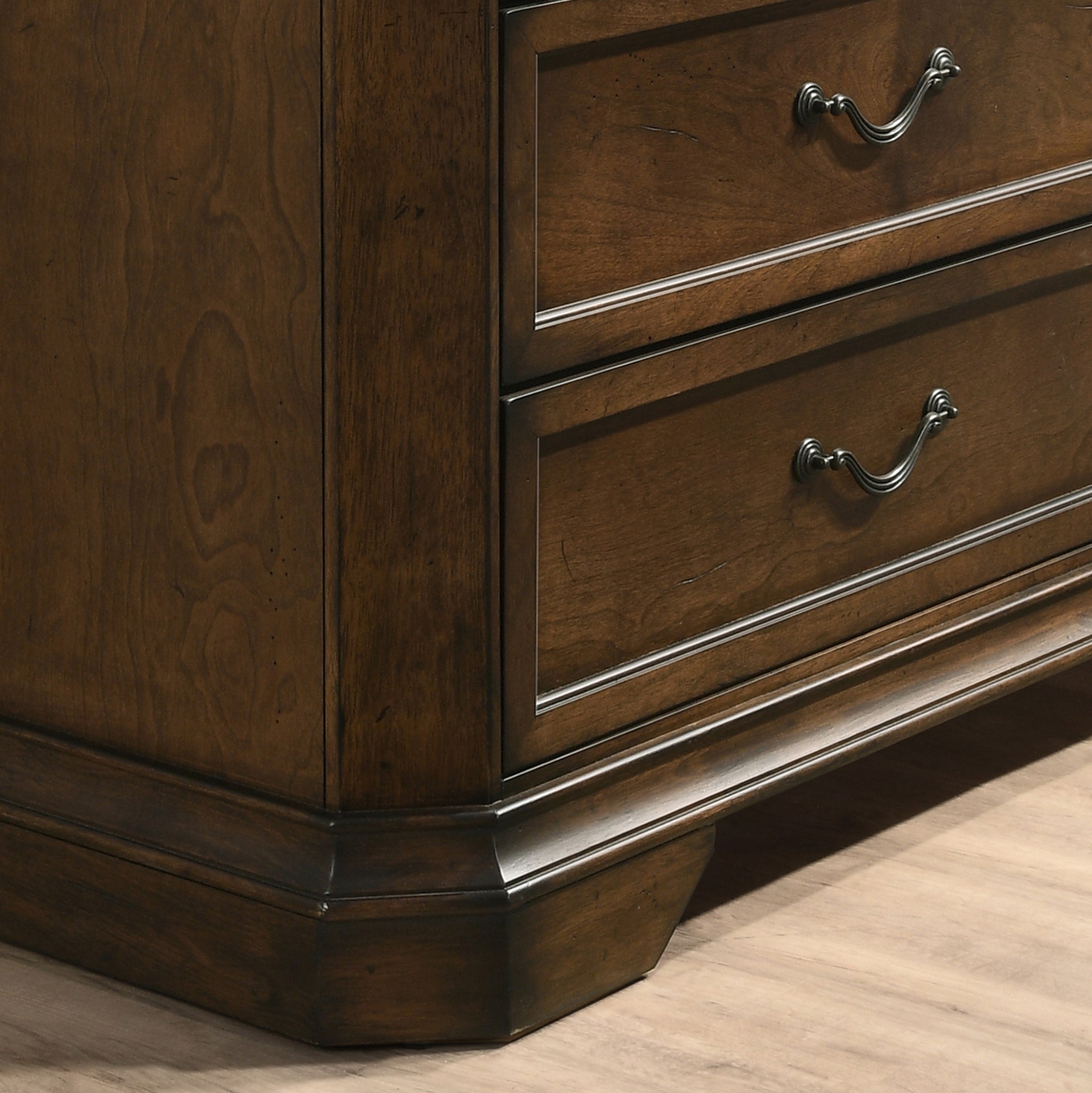 Maderne Traditional Wood 3-Drawer Nightstand, Antique Walnut/Brown
