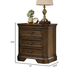 Maderne Traditional Wood 3-Drawer Nightstand, Antique Walnut/Brown