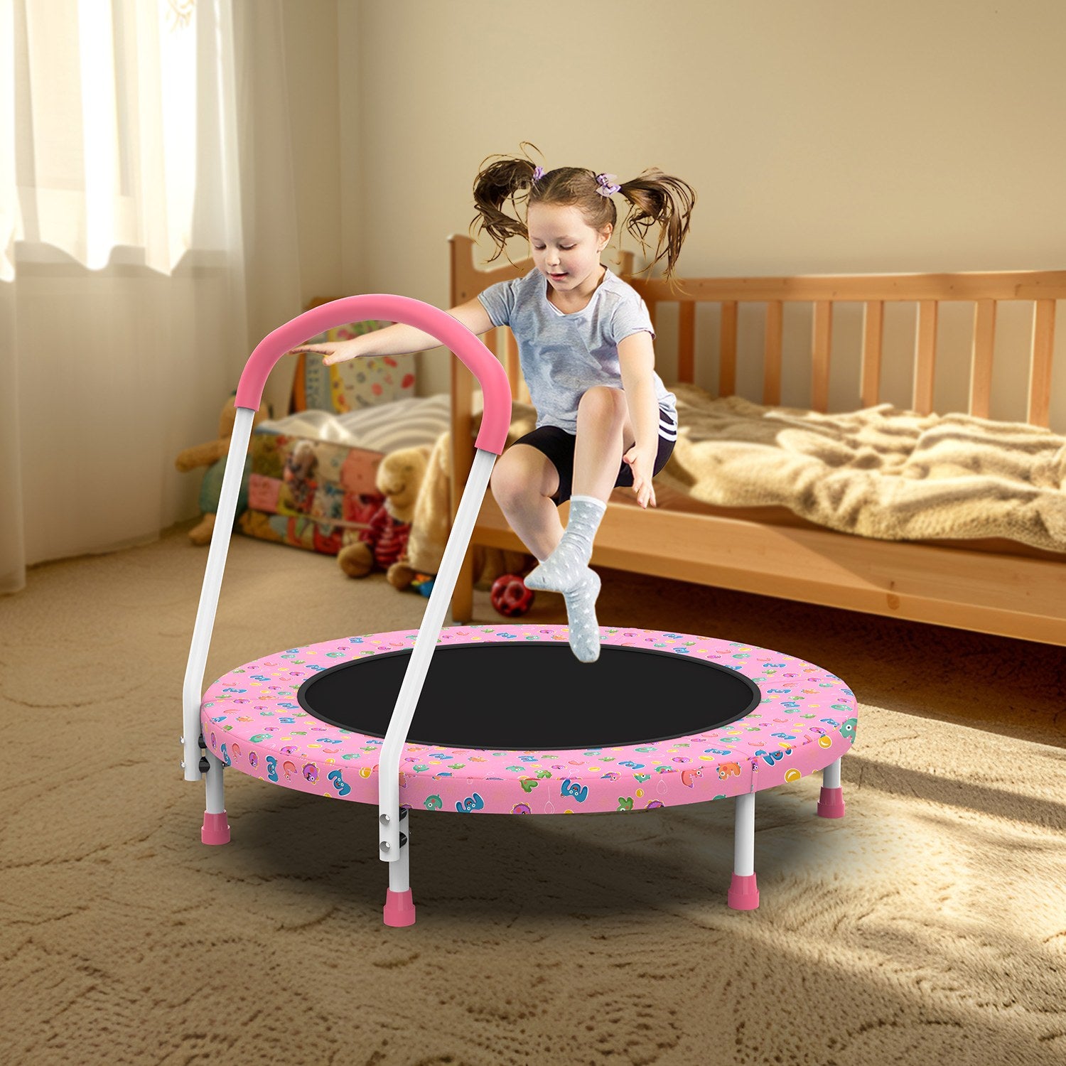 36inch Mini Trampoline for Kids Ages 1-6 Indoor Outdoor Trampoline with Handle Fun for Kids