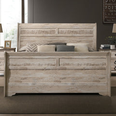 Imerland Contemporary White Wash Finish 3-Piece Bedroom Set-Sleigh Bed and Two Nightstands, Queen Size