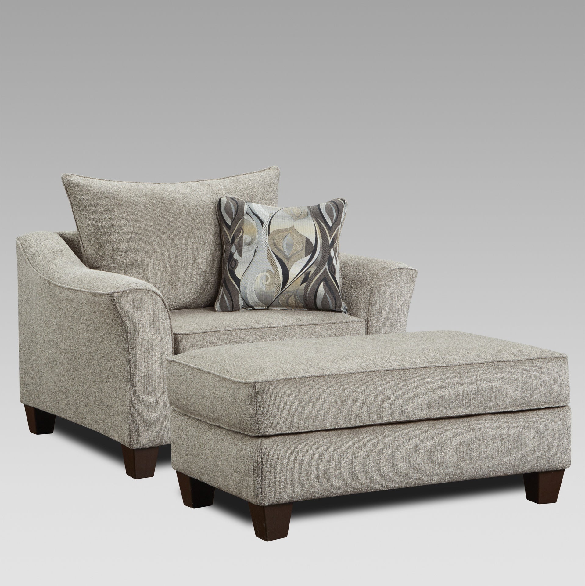 Camero Cafe Fabric 2-Piece Living Room Set, Accent Chair and Ottoman, Gray