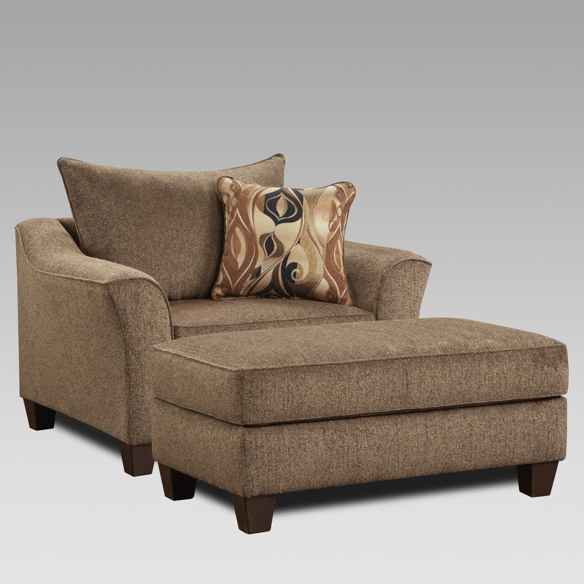 Camero Cafe Fabric 2-Piece Living Room Set, Accent Chair and Ottoman, Brown