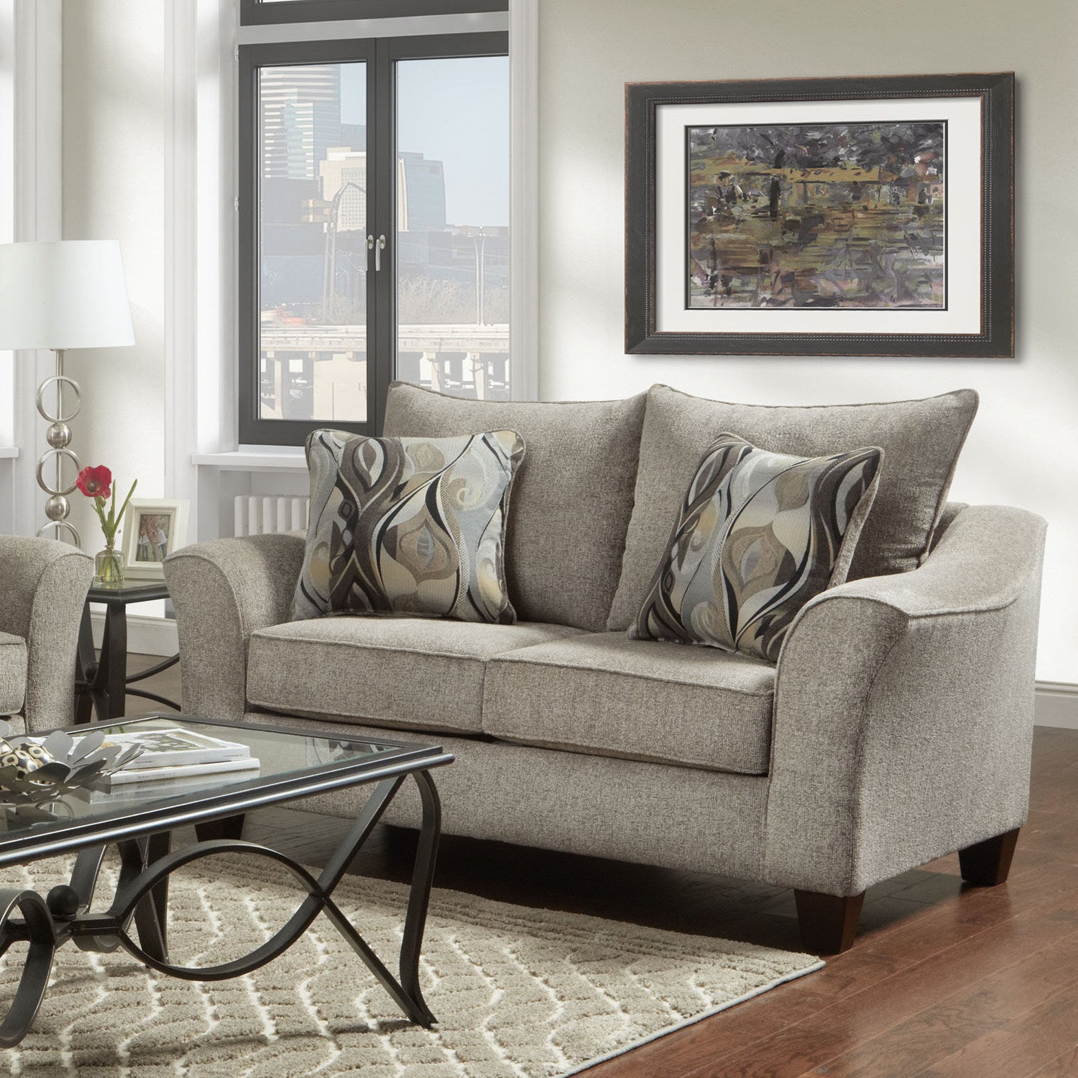 Camero Fabric Pillowback 2-Piece Living Room Set, Sofa and Loveseat, Gray