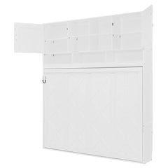 Queen Size Wall Murphy Bed with Ample Storage Space and Diamond Stripes, White