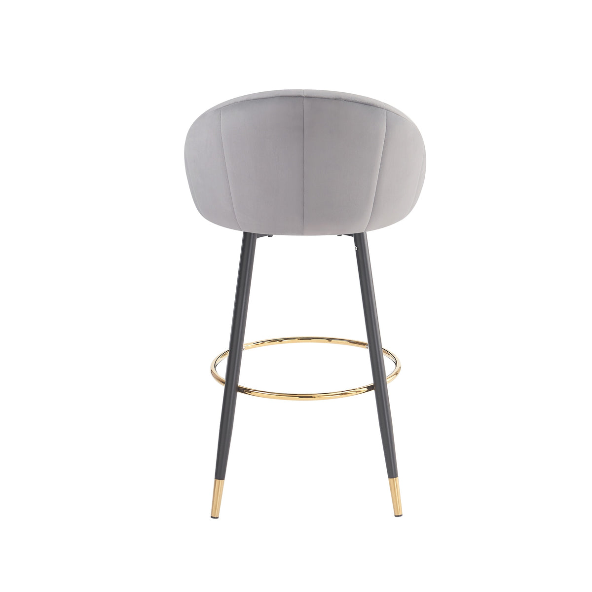 40.5" High Back, Gray Velvet & Gold Metal Bar Stool, 300lb Capacity, Luxe Modern Design for Home Bars & Cafes, Set of 2