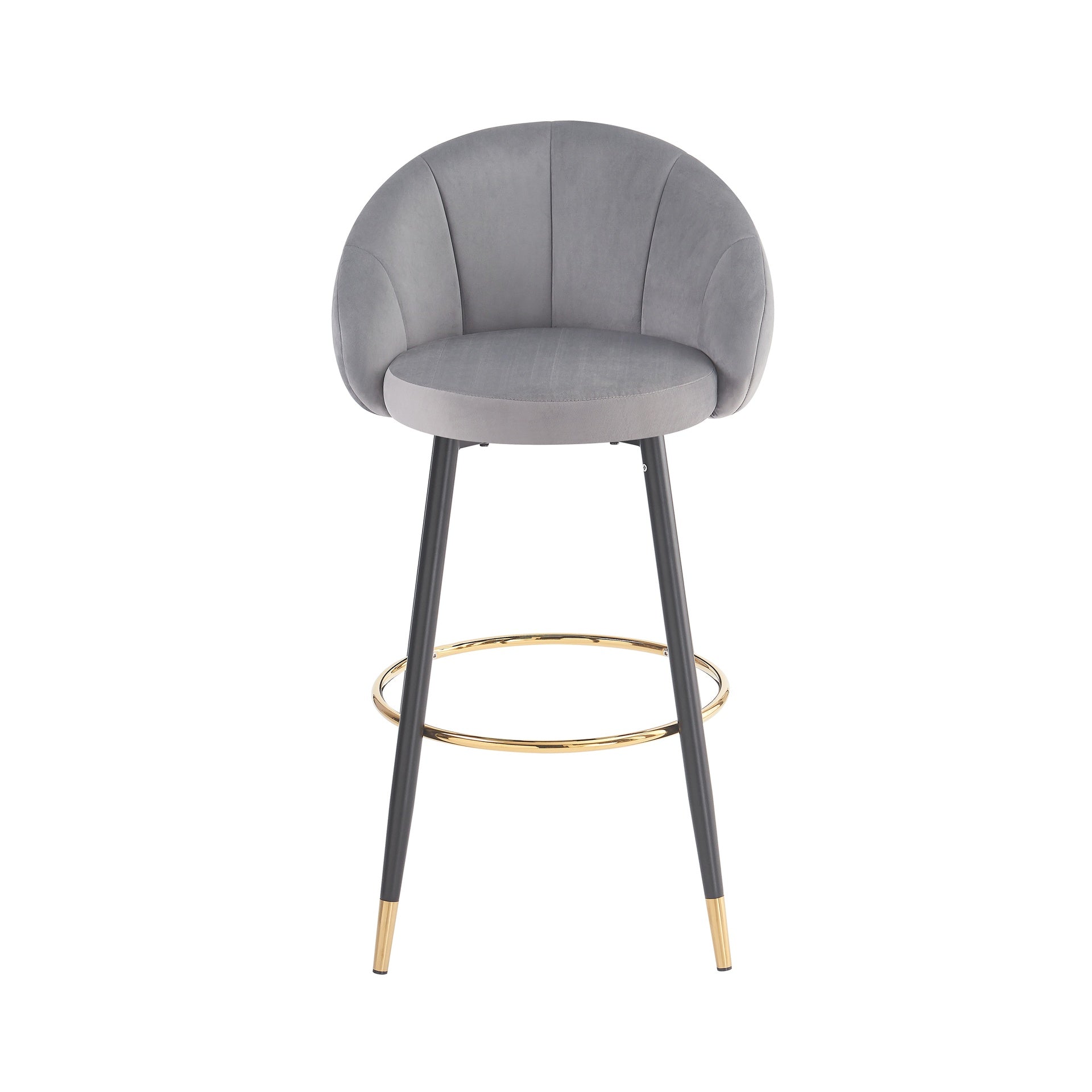 40.5" High Back, Gray Velvet & Gold Metal Bar Stool, 300lb Capacity, Luxe Modern Design for Home Bars & Cafes, Set of 2