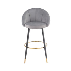40.5" High Back, Gray Velvet & Gold Metal Bar Stool, 300lb Capacity, Luxe Modern Design for Home Bars & Cafes, Set of 2