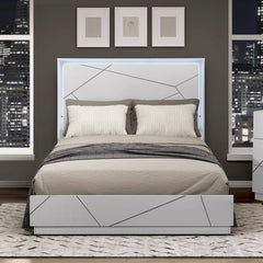 Glamorous White Finish King Size LED Light Headboard Bedroom Furniture 1pc Geometric Design Accents