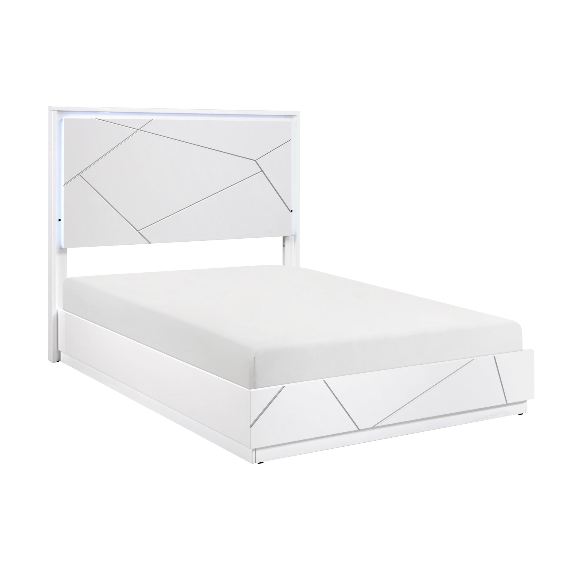 Glamorous White Finish King Size LED Light Headboard Bedroom Furniture 1pc Geometric Design Accents