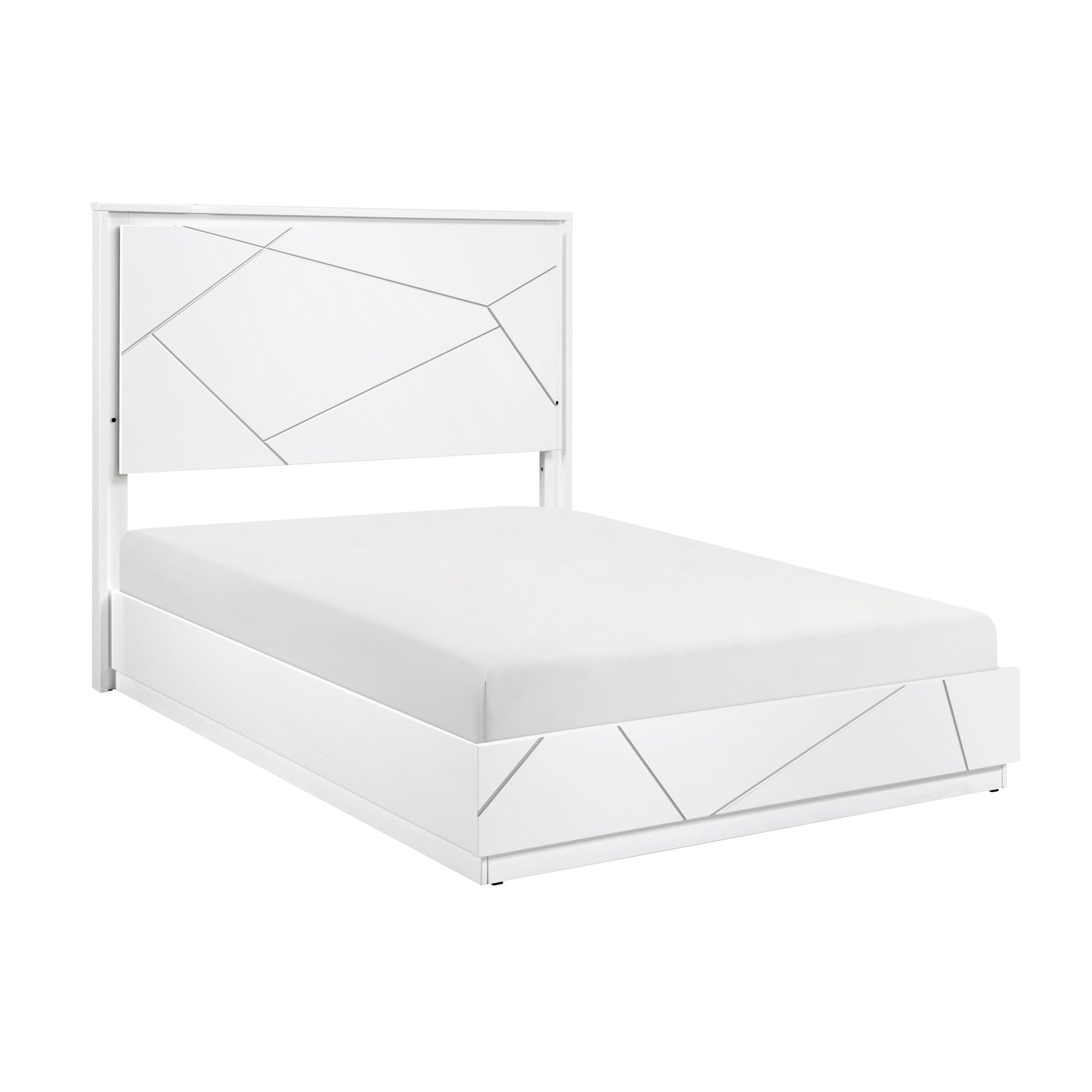 Glamorous White Finish King Size LED Light Headboard Bedroom Furniture 1pc Geometric Design Accents