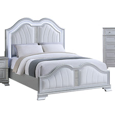 Contemporary Elegant Look Unique Design Eastern King Size Bed Silver Finish Built In USB 1pc Bedroom Bed