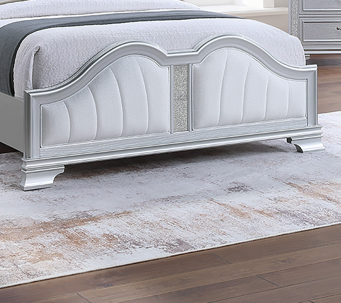 Contemporary Elegant Look Unique Design Eastern King Size Bed Silver Finish Built In USB 1pc Bedroom Bed