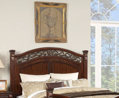 Traditional Style Queen Size Bed 1pc Two Panel Bed Bun Feet dark Cherry Finish Bedroom Furniture