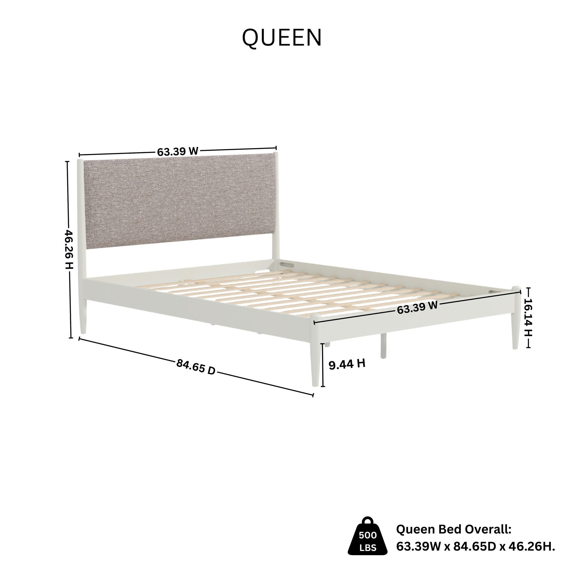 Feeney Rubberwood Platform Bed, Cream White, Queen