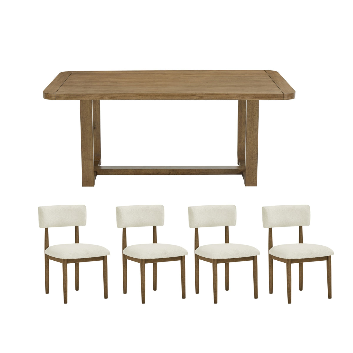 Andus 5-Piece Dining Set, Trestle Dining Table with 4 Stylish Chairs, Light Oak